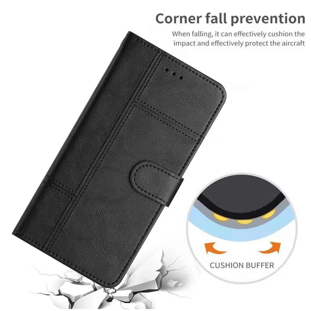 For iPhone 17 Pro Max Wallet Case Line Imprinted Cowhide Texture PU Leather Phone Cover - Black - Image 5
