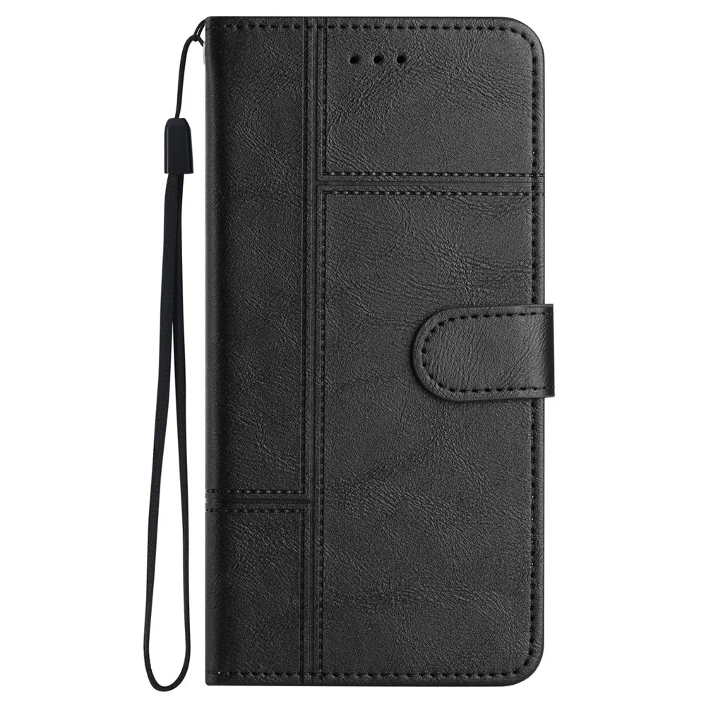 For iPhone 17 Pro Max Wallet Case Line Imprinted Cowhide Texture PU Leather Phone Cover - Black - Image 7