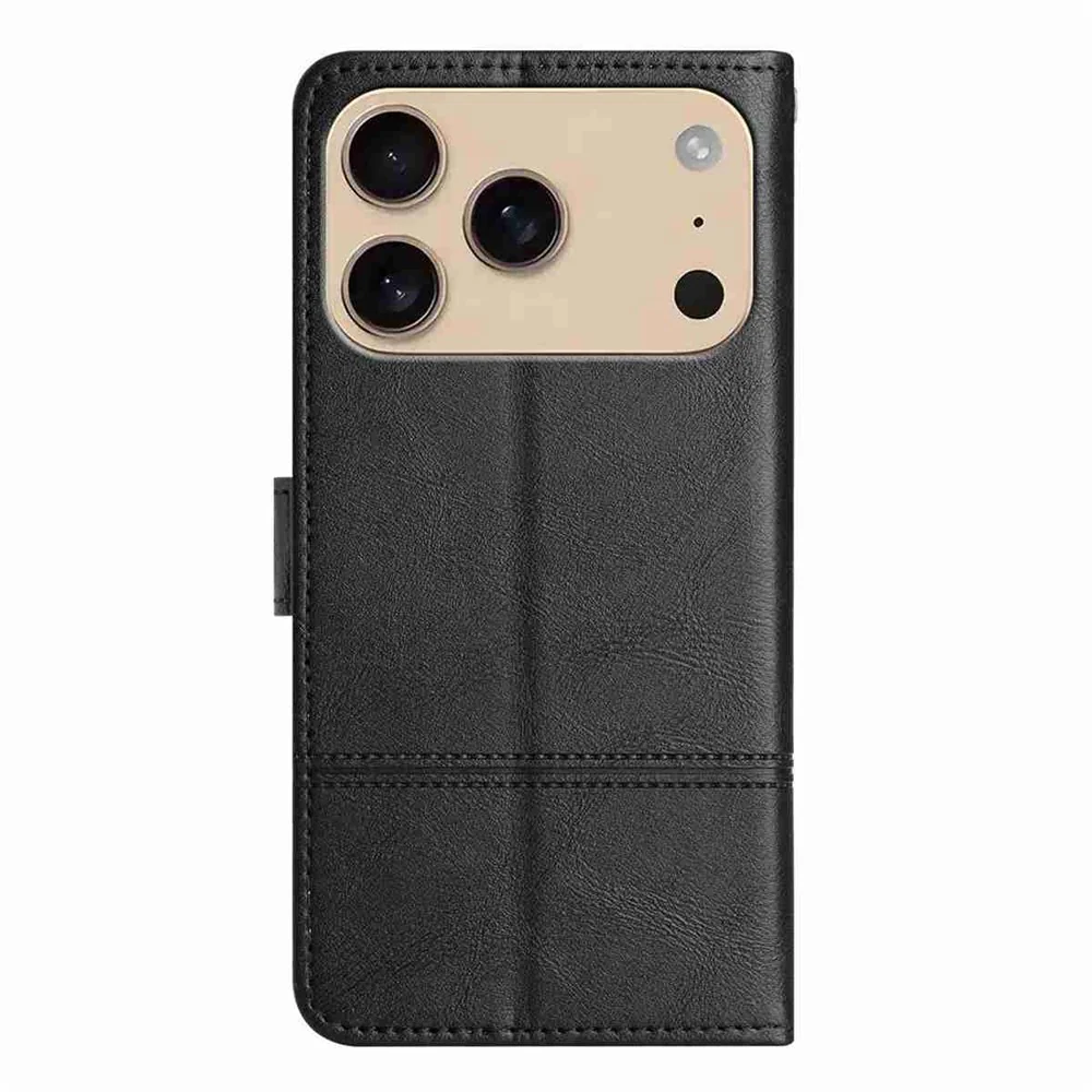 For iPhone 17 Pro Max Wallet Case Line Imprinted Cowhide Texture PU Leather Phone Cover - Black - Image 8