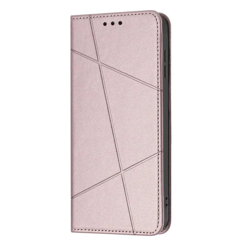For iPhone 17 Pro Max Wallet Case Line Imprinted Leather Stand Phone Cover with Wrist Strap - Rose Gold - Image 6