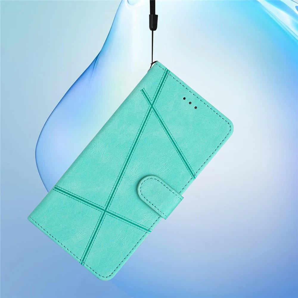 For iPhone 17 Pro Max Wallet Case Line Imprinted Skin-Touch Leather Flip Phone Cover - Green - Image 6