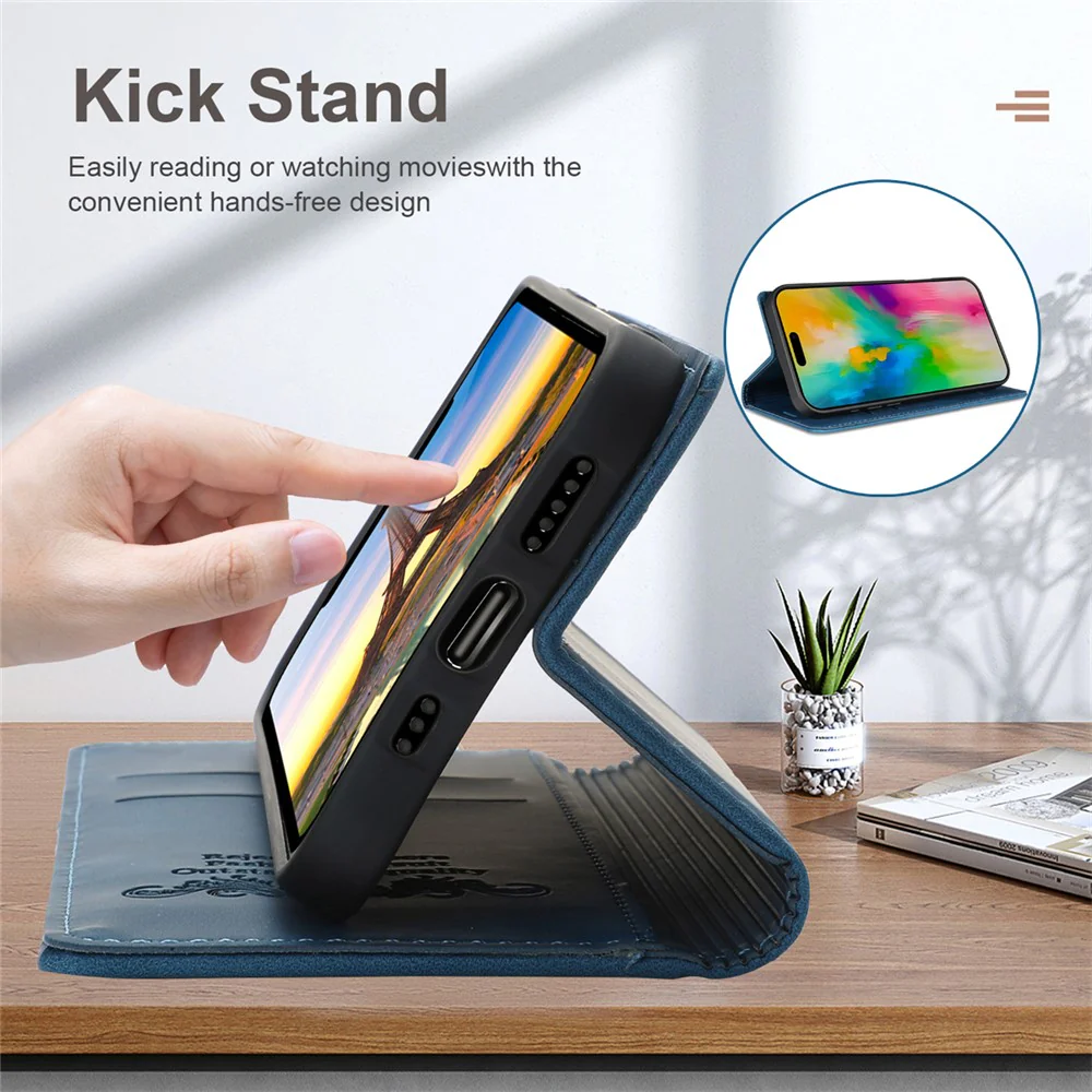 For iPhone 17 Pro Max Wallet Case Magnetic Closing Leather Phone Cover - Blue - Image 5