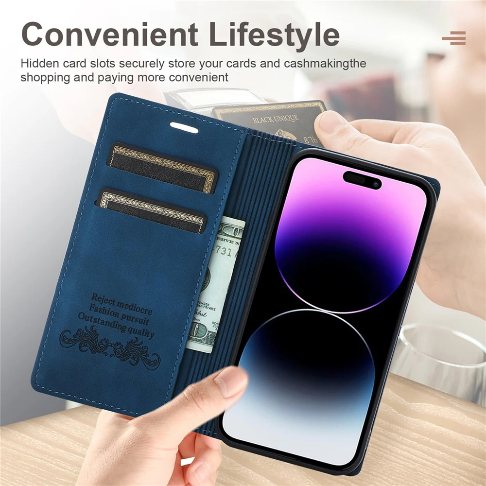 For iPhone 17 Pro Max Wallet Case Magnetic Closing Leather Phone Cover - Blue - Image 6