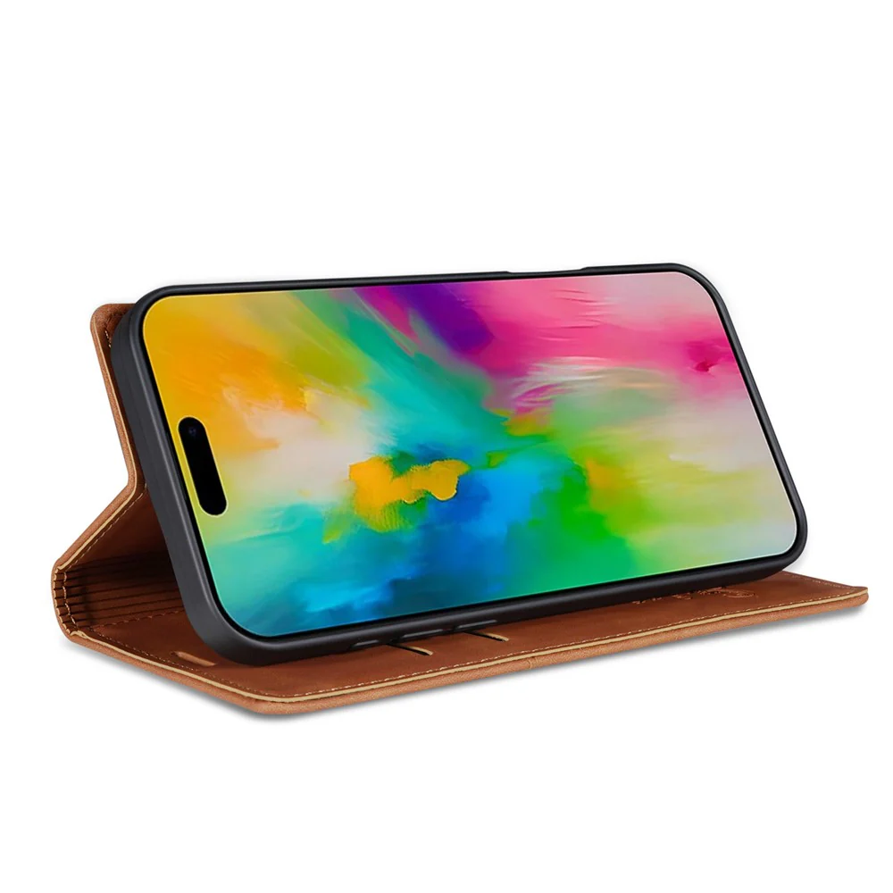 For iPhone 17 Pro Max Wallet Case Magnetic Closing Leather Phone Cover - Brown - Image 3