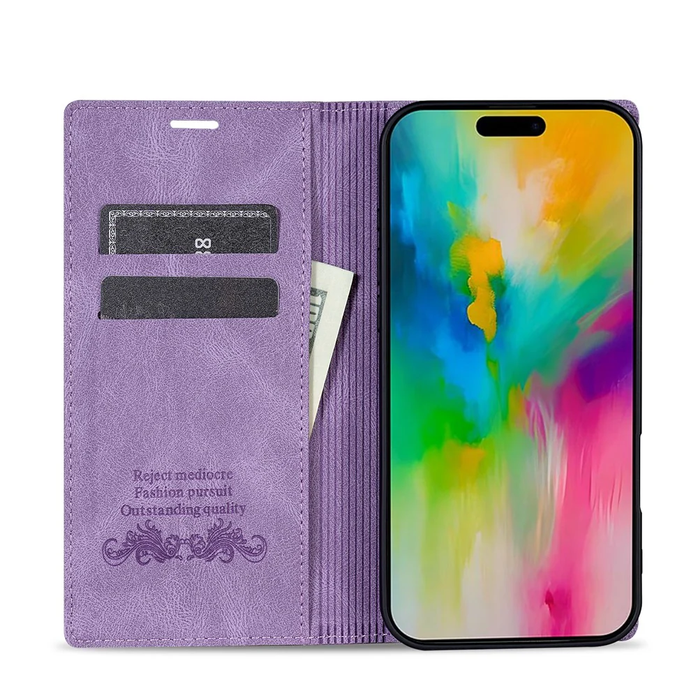 For iPhone 17 Pro Max Wallet Case Magnetic Closing Leather Phone Cover - Purple - Image 2