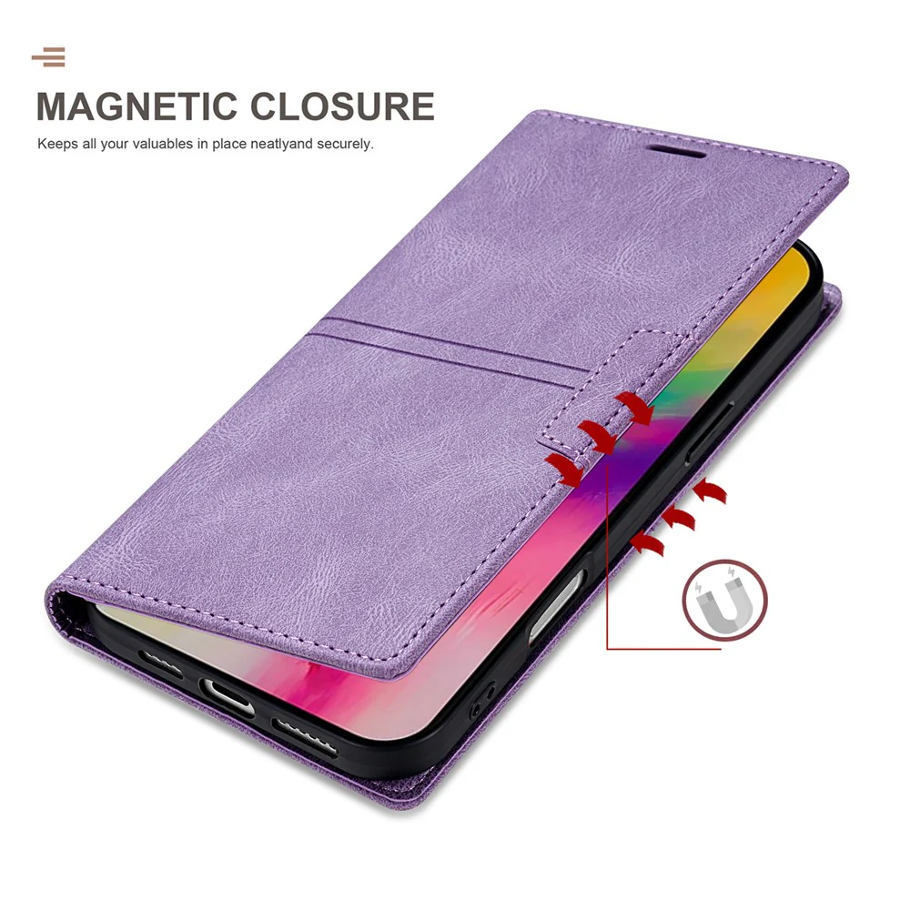 For iPhone 17 Pro Max Wallet Case Magnetic Closing Leather Phone Cover - Purple - Image 4