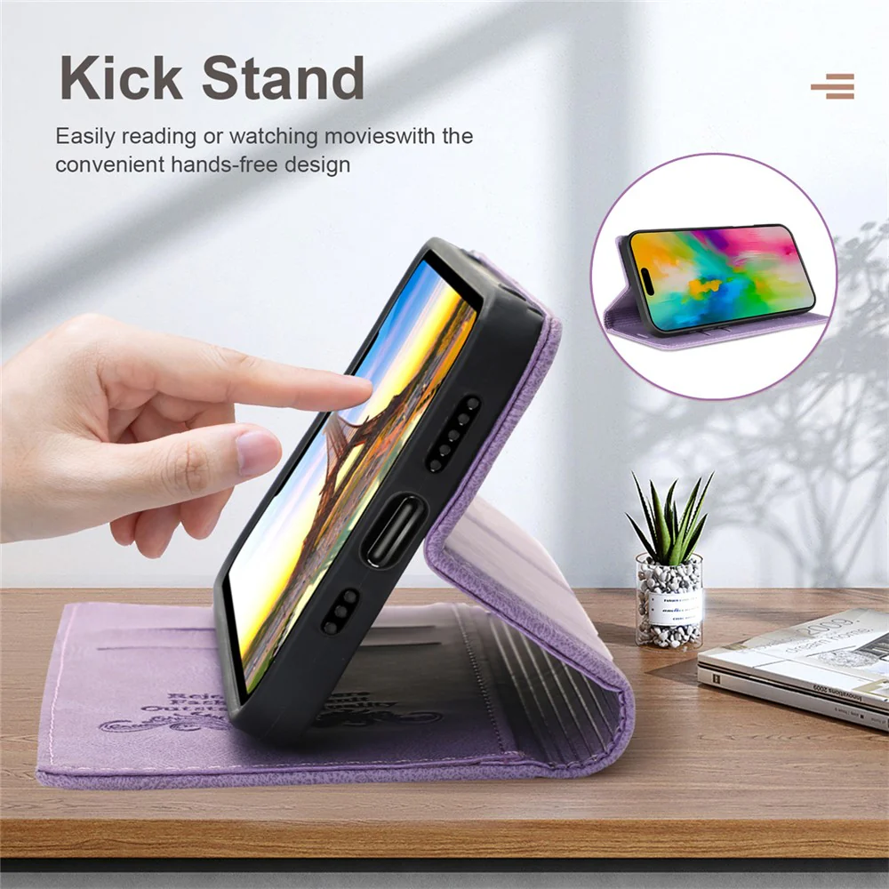 For iPhone 17 Pro Max Wallet Case Magnetic Closing Leather Phone Cover - Purple - Image 5
