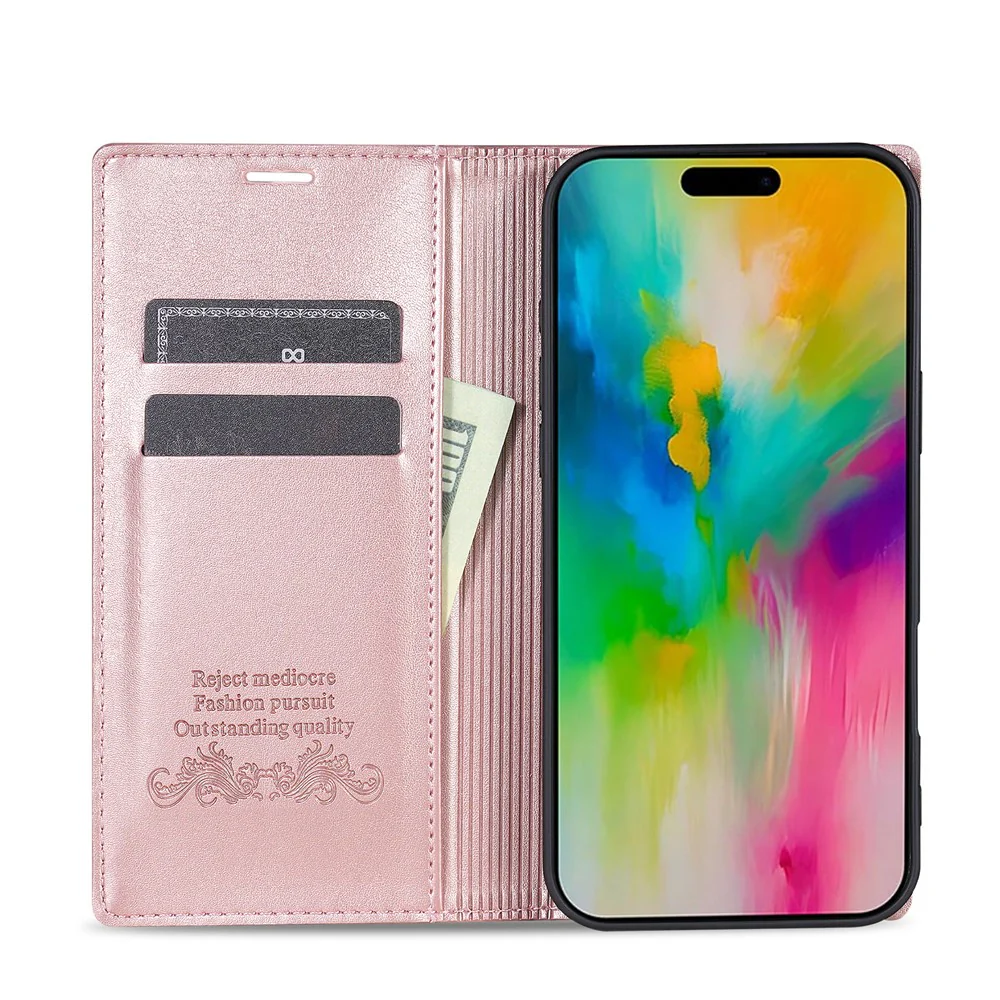 For iPhone 17 Pro Max Wallet Case Magnetic Closing Leather Phone Cover - Rose Gold - Image 2