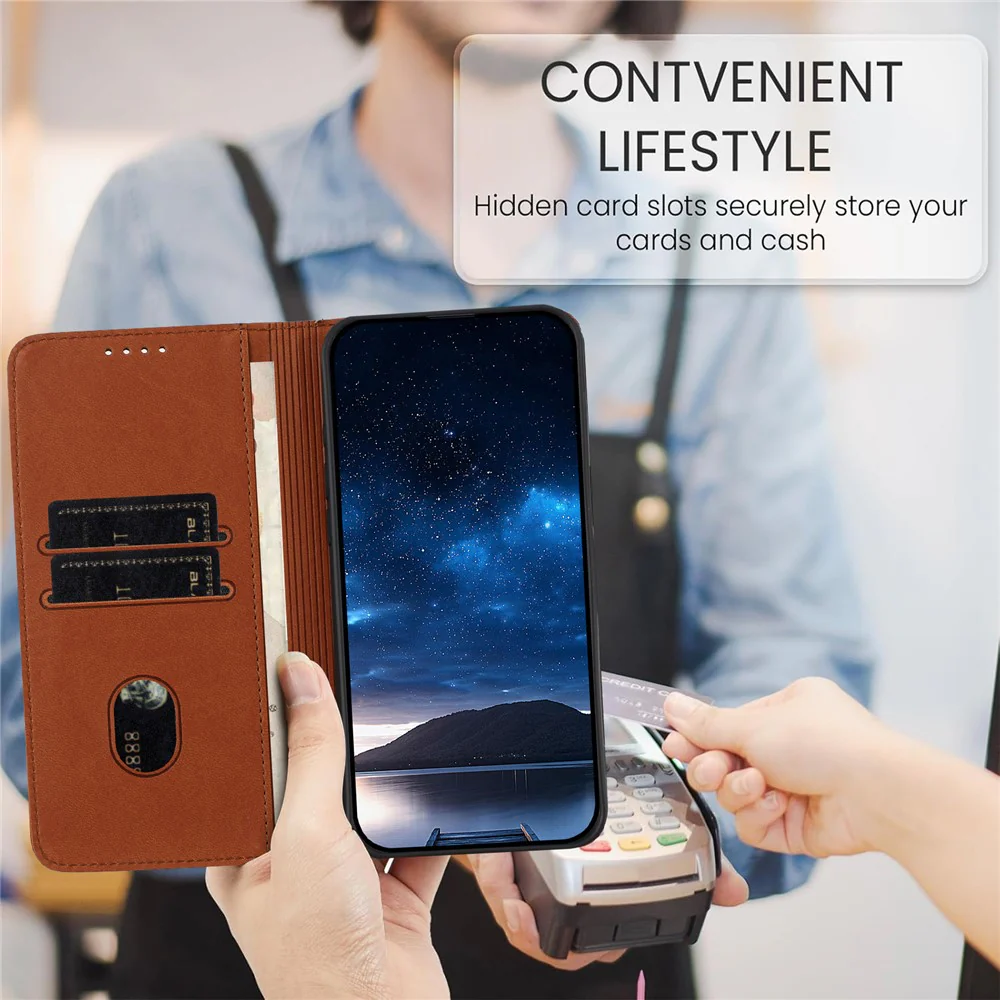 For iPhone 17 Pro Max Wallet Case Magnetic Closure Leather Flip Phone Cover with Stand - Coffee - Image 7