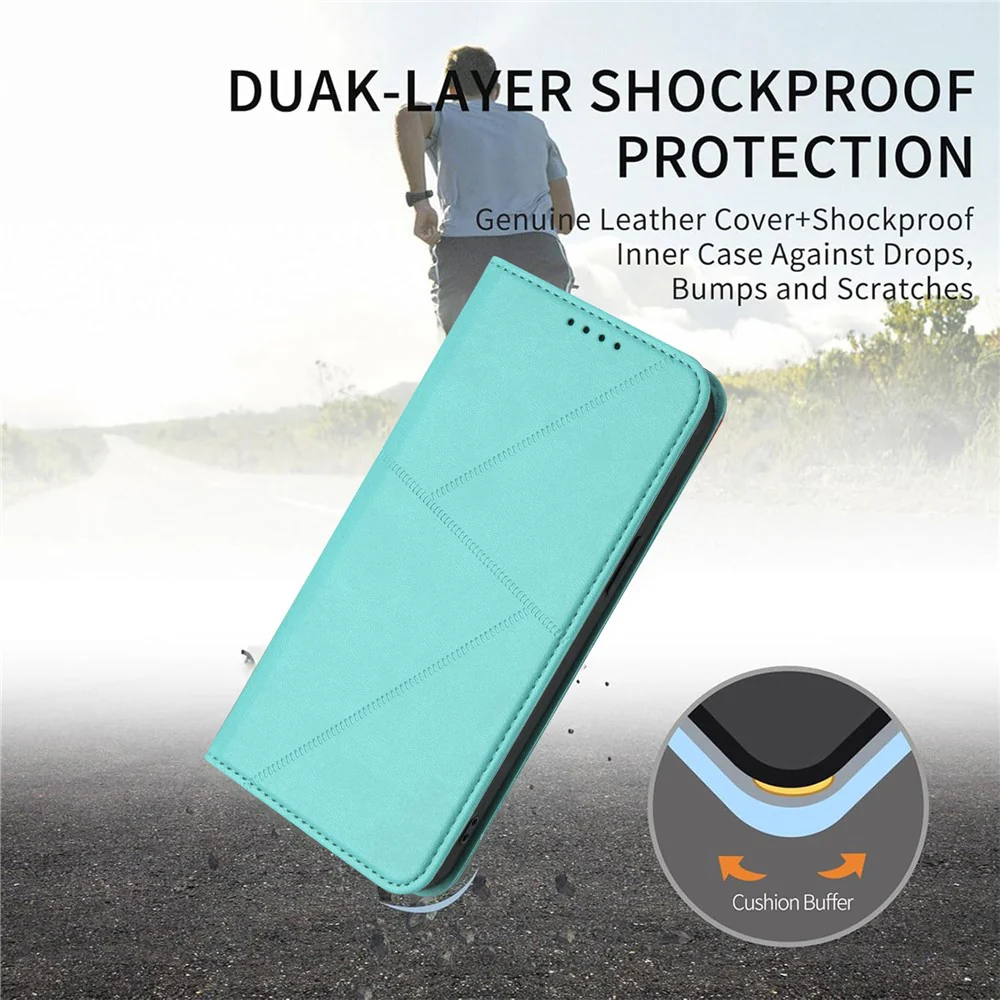 For iPhone 17 Pro Max Wallet Case Magnetic Closure Leather Flip Phone Cover with Stand - Light Blue - Image 5