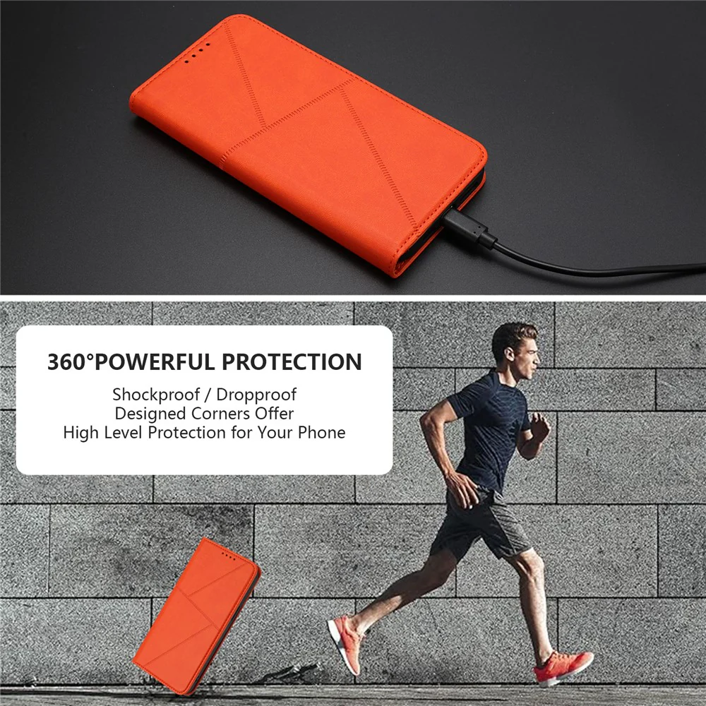 For iPhone 17 Pro Max Wallet Case Magnetic Closure Leather Flip Phone Cover with Stand - Orange - Image 3