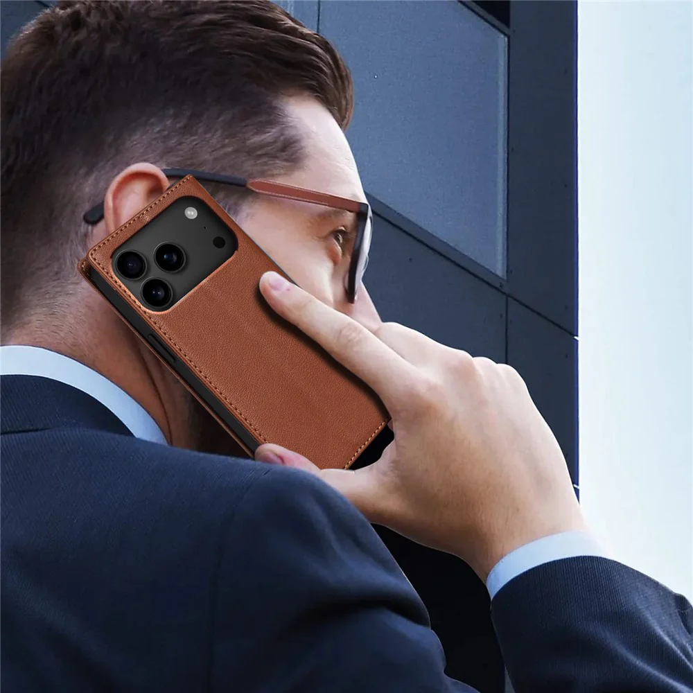 For iPhone 17 Pro Max Wallet Case Magnetic Closure PU Leather Phone Cover - Brown - Image 4