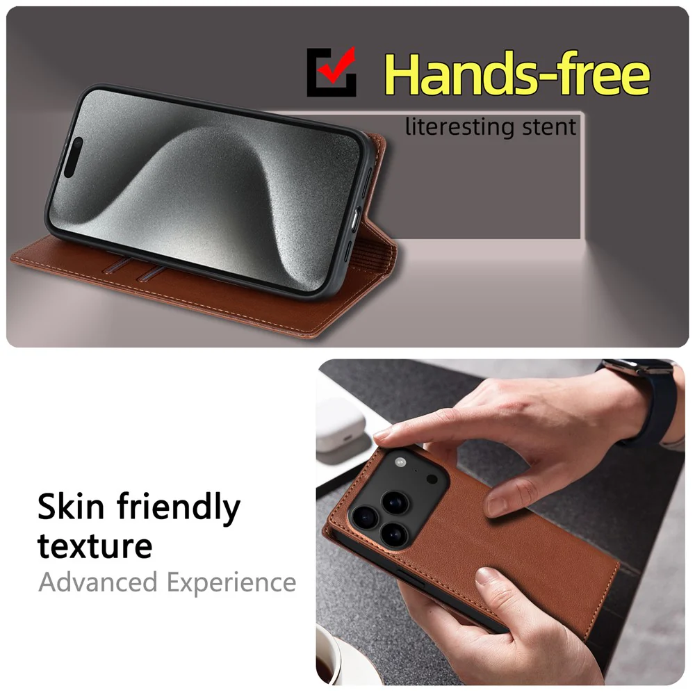 For iPhone 17 Pro Max Wallet Case Magnetic Closure PU Leather Phone Cover - Brown - Image 5