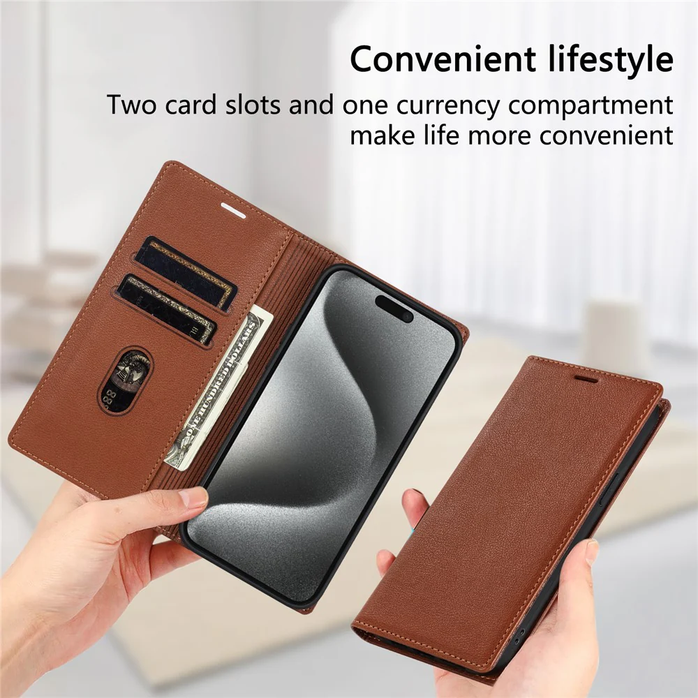 For iPhone 17 Pro Max Wallet Case Magnetic Closure PU Leather Phone Cover - Brown - Image 6