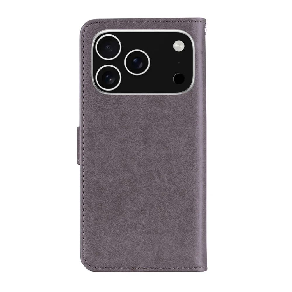 For iPhone 17 Pro Max Wallet Case Owl Flower Imprinted Rhinestone Leather Cover - Grey - Image 7