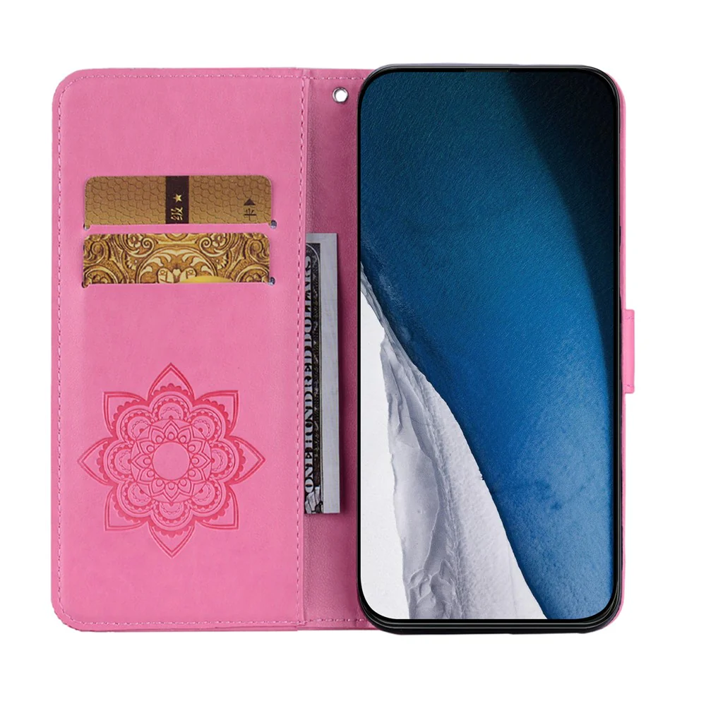 For iPhone 17 Pro Max Wallet Case Owl Flower Imprinted Rhinestone Leather Cover - Rose - Image 2