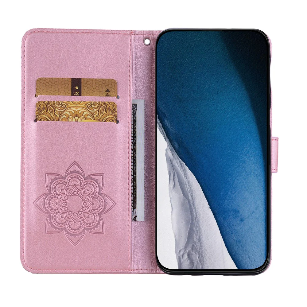 For iPhone 17 Pro Max Wallet Case Owl Flower Imprinted Rhinestone Leather Cover - Rose Gold - Image 2