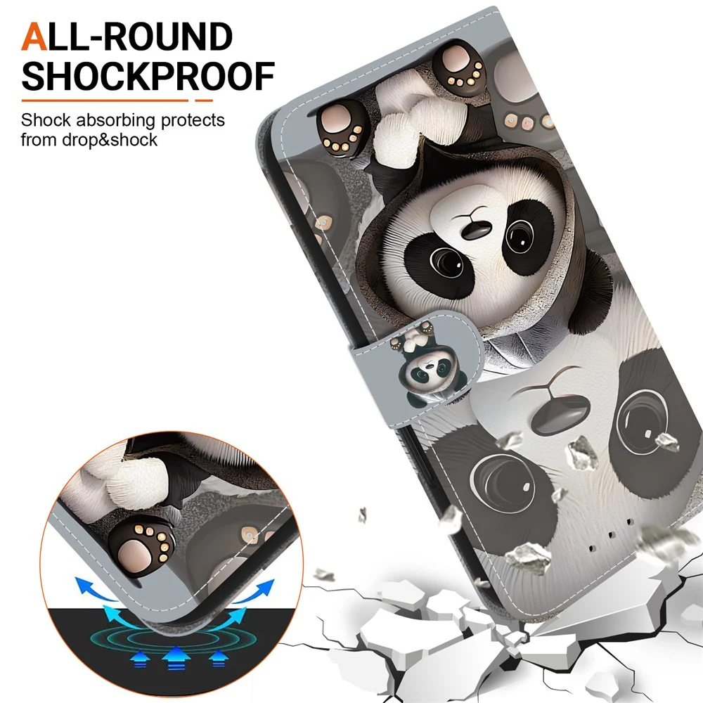 For iPhone 17 Pro Max Wallet Case Pattern Printing Leather Stand Phone Cover with Strap - Panda - Image 6