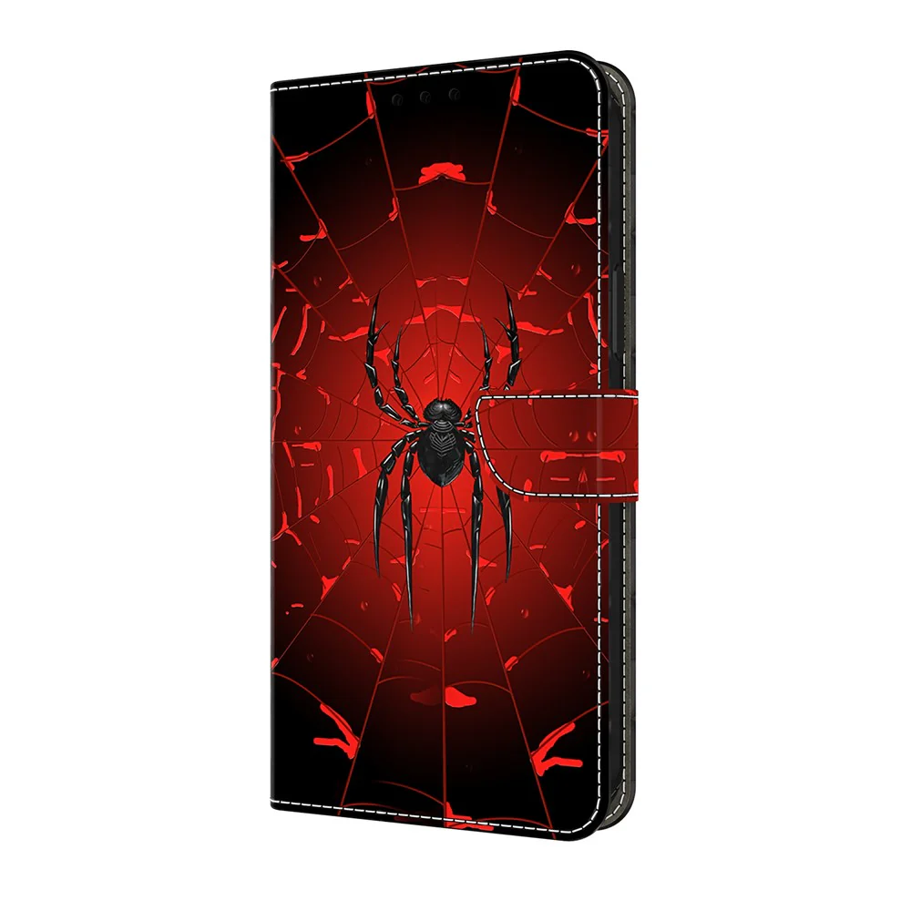 For iPhone 17 Pro Max Wallet Case Pattern Printing PU Leather Flip Stand Phone Cover - Black Spider - Image 5