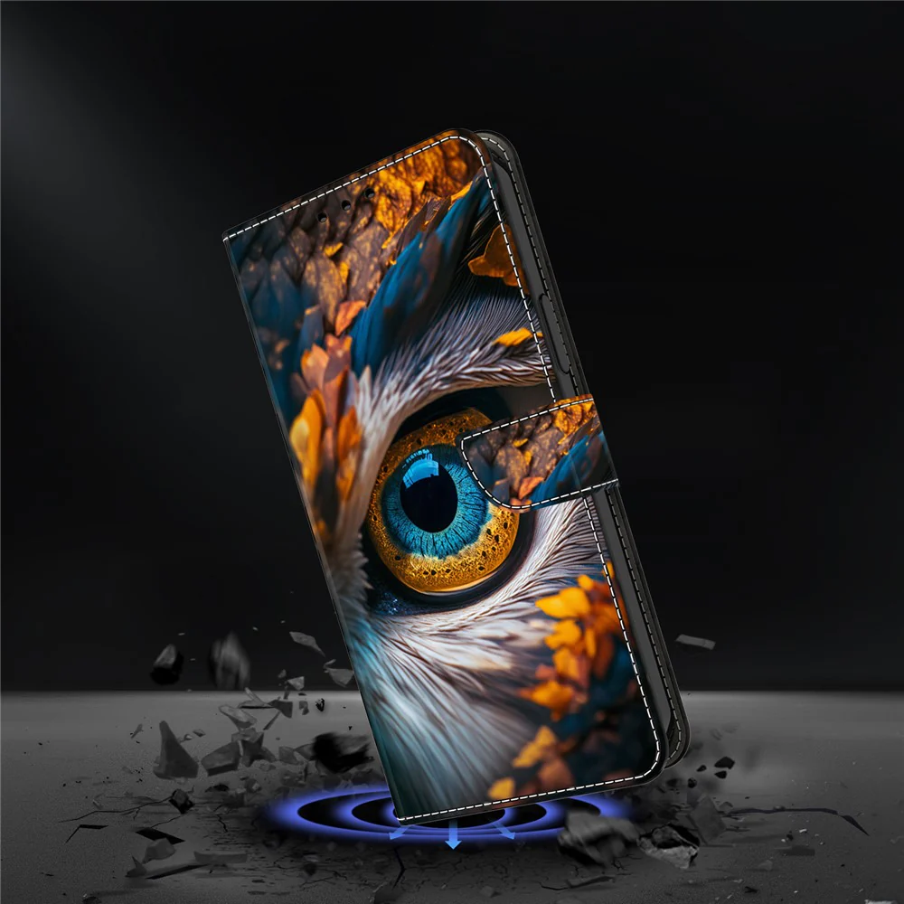 For iPhone 17 Pro Max Wallet Case Pattern Printing PU Leather Flip Stand Phone Cover - Blue Eyes - Image 4