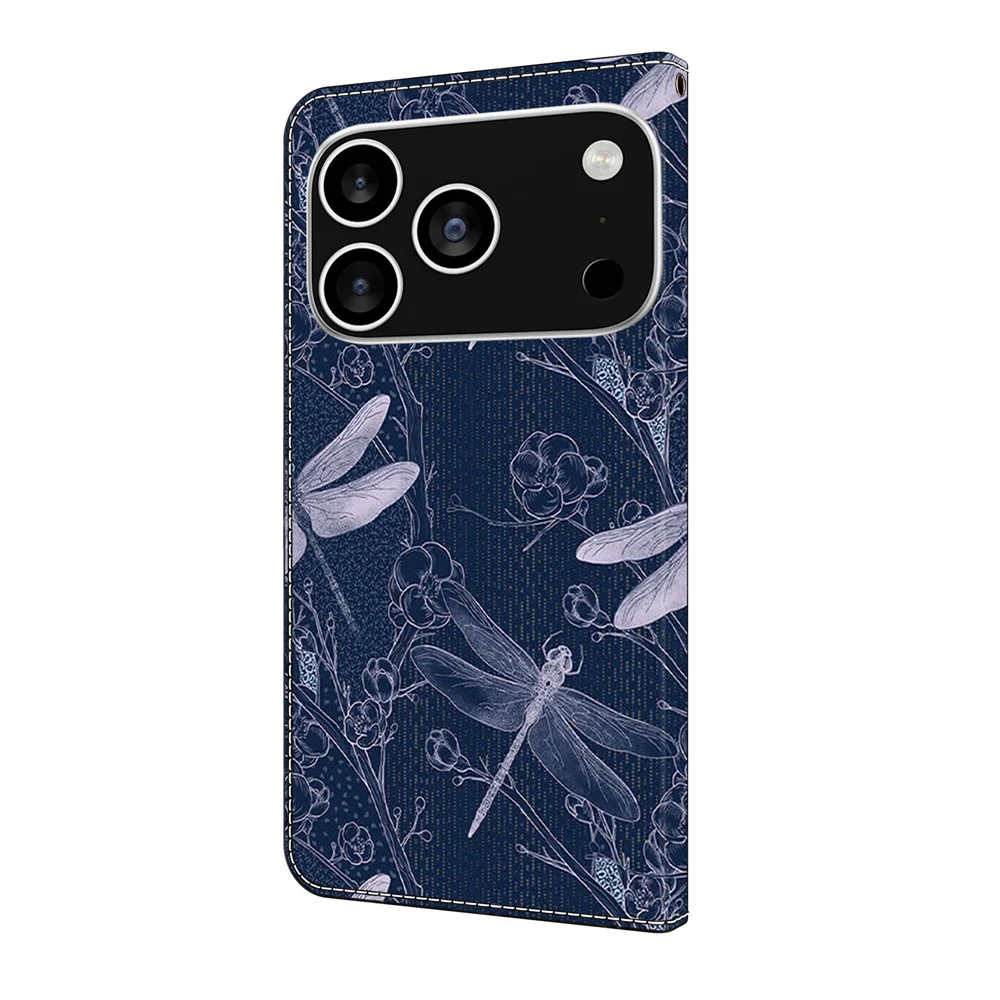 For iPhone 17 Pro Max Wallet Case Pattern Printing PU Leather Flip Stand Phone Cover - Dragonfly - Image 6
