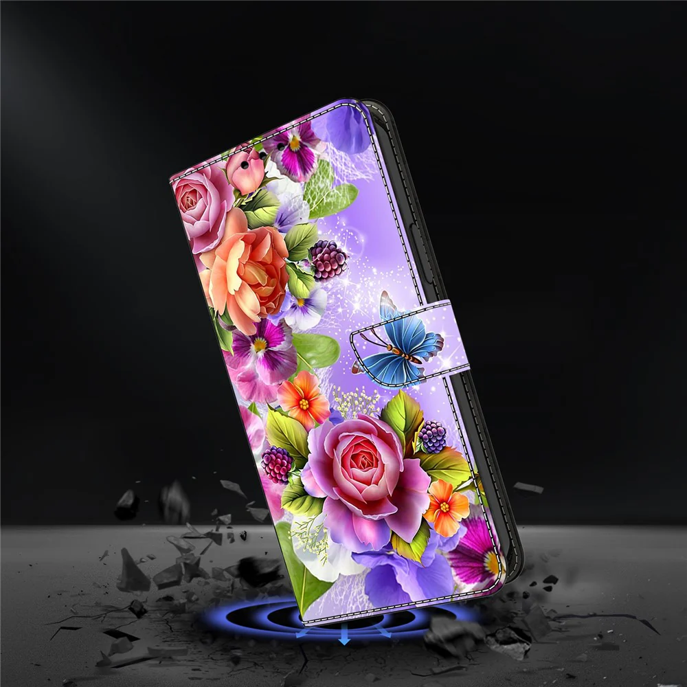 For iPhone 17 Pro Max Wallet Case Pattern Printing PU Leather Flip Stand Phone Cover - Flowers - Image 4