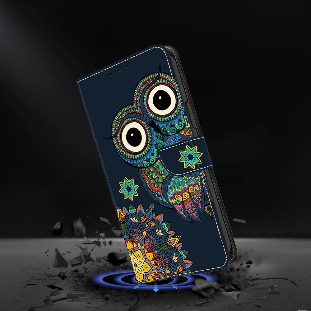 For iPhone 17 Pro Max Wallet Case Pattern Printing PU Leather Flip Stand Phone Cover - Mandala Owl - Image 4