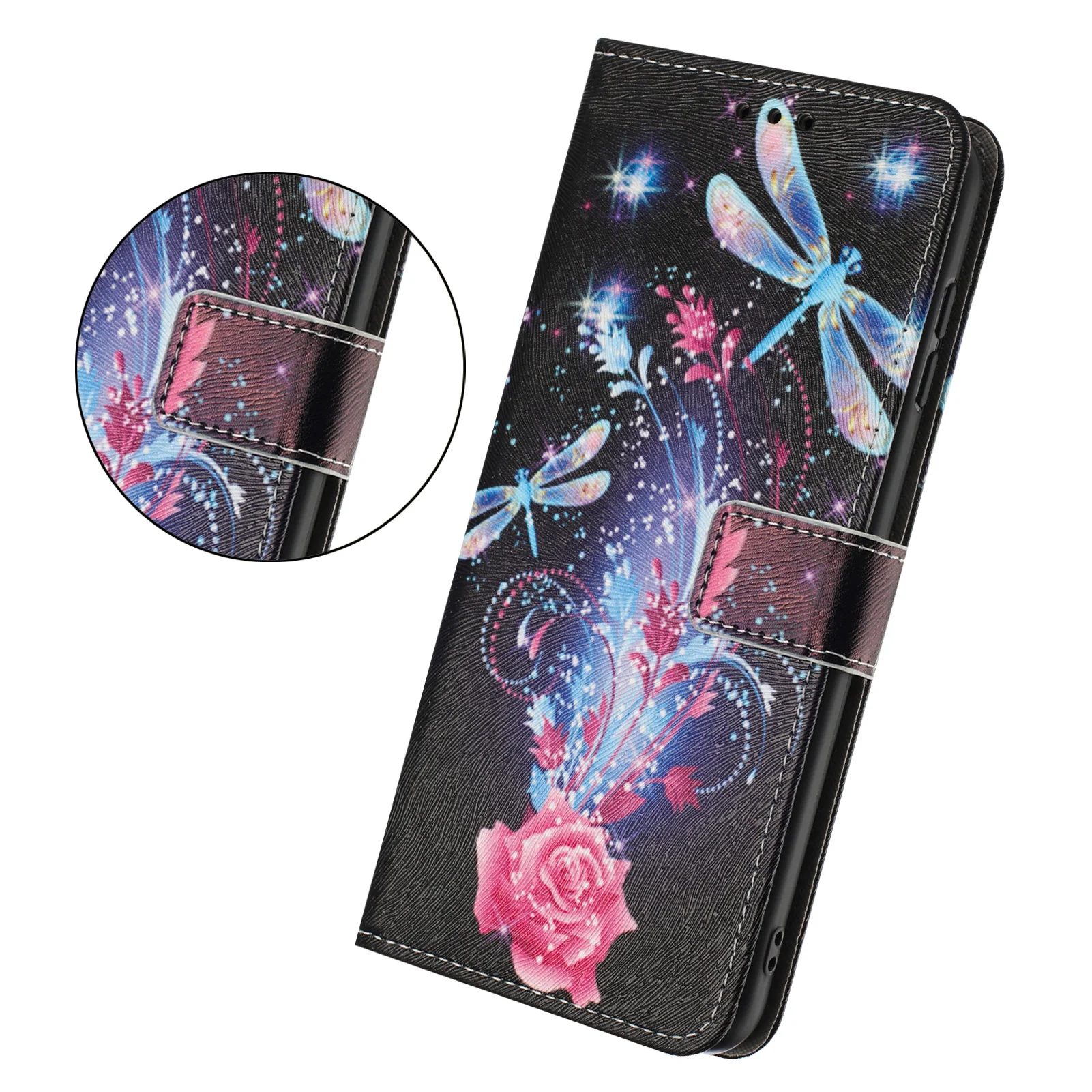 For iPhone 17 Pro Max Wallet Case Pattern Printing PU Leather Phone Cover with Lanyard - Dragonfly - Image 4