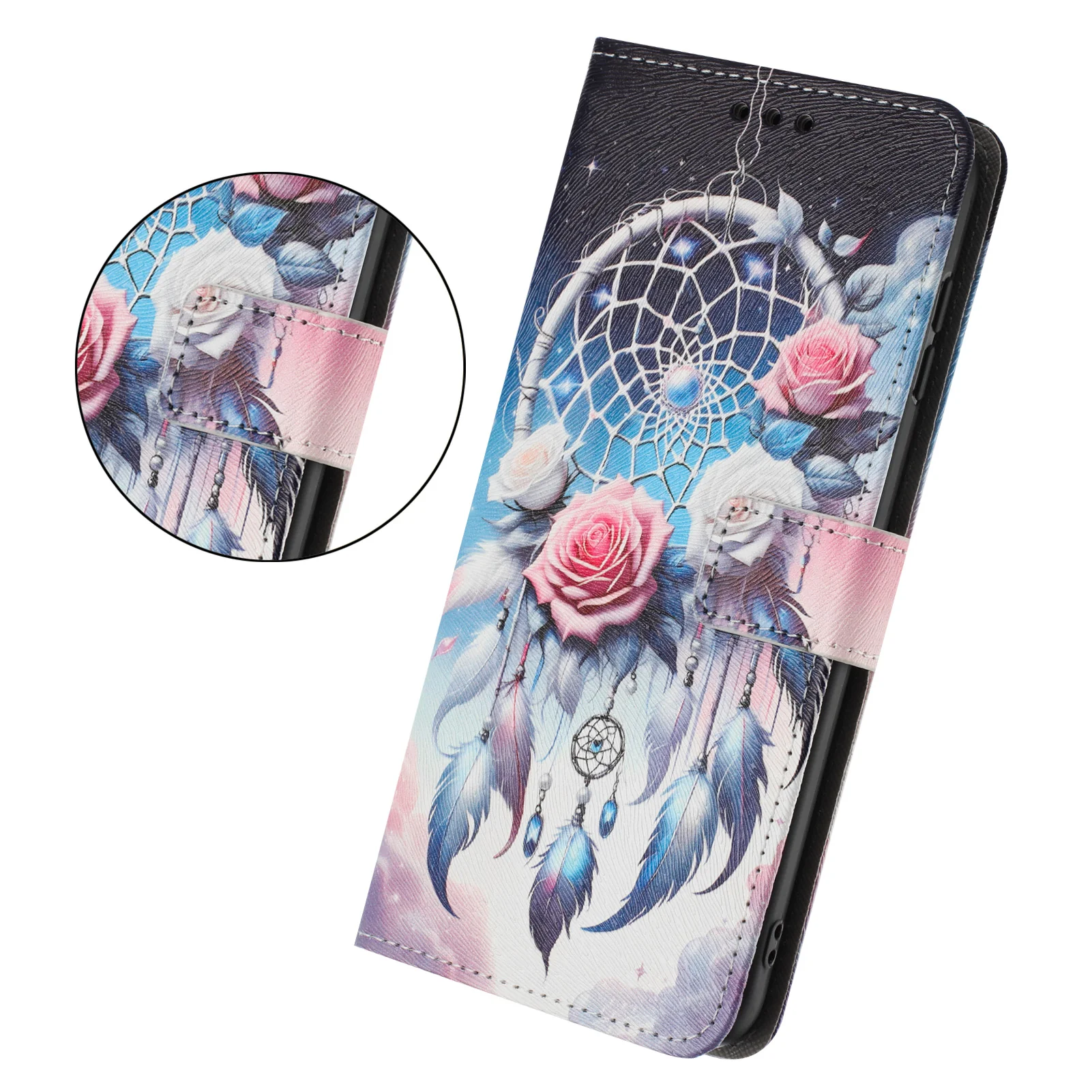 For iPhone 17 Pro Max Wallet Case Pattern Printing PU Leather Phone Cover with Lanyard - Flower Wind Chime - Image 4
