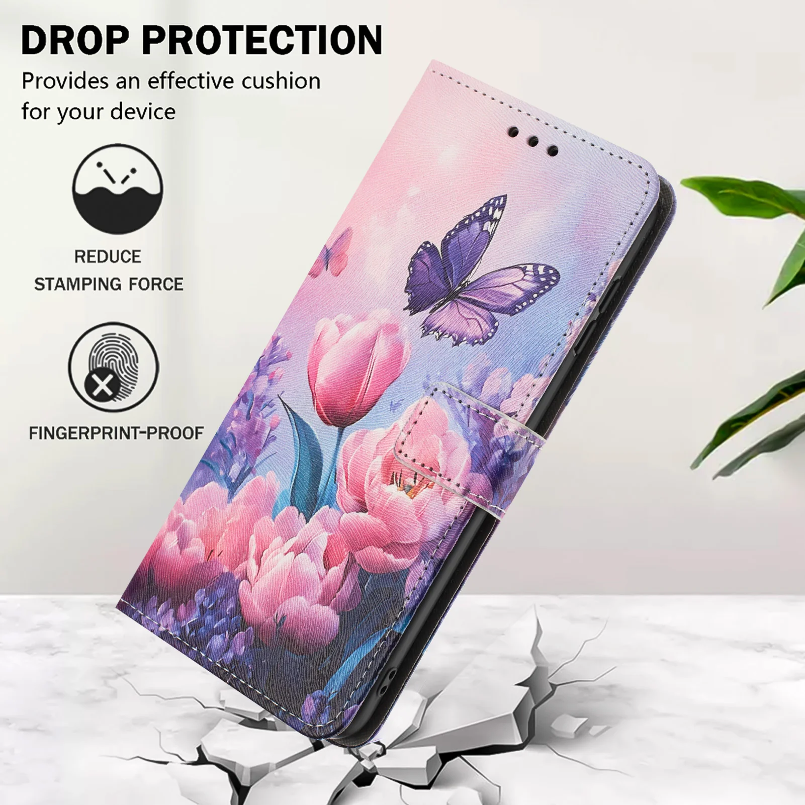 For iPhone 17 Pro Max Wallet Case Pattern Printing PU Leather Phone Cover with Lanyard - Pink Flower Butterfly - Image 6