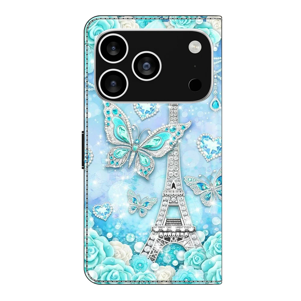 For iPhone 17 Pro Max Wallet Case Pattern Printing Stand Leather Flip Phone Cover - Butterfly Cobalt Tower - Image 5