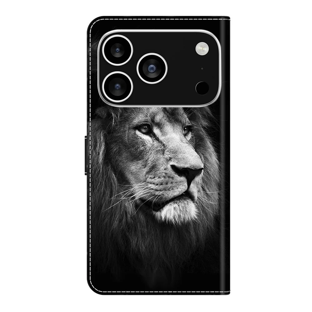 For iPhone 17 Pro Max Wallet Case Pattern Printing Stand Leather Flip Phone Cover - Lion - Image 5