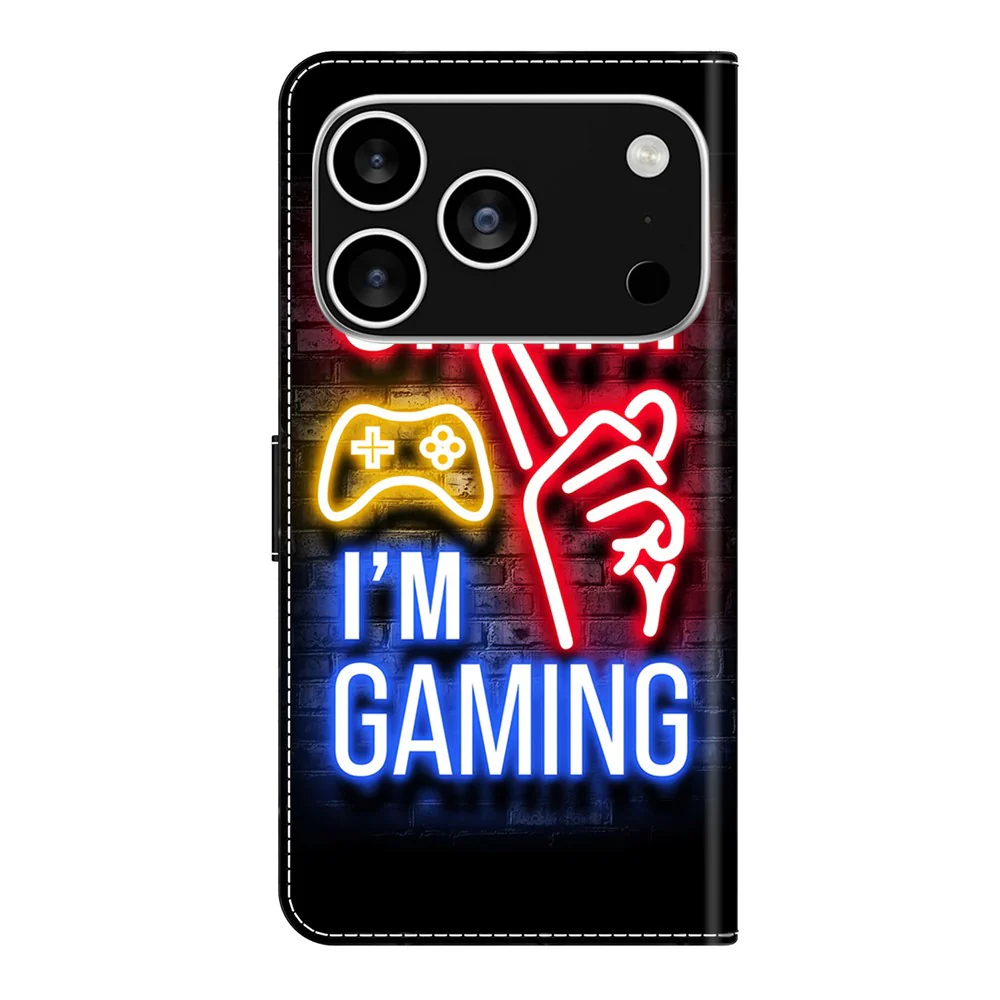 For iPhone 17 Pro Max Wallet Case Pattern Printing Stand Leather Flip Phone Cover - Neon - Image 5