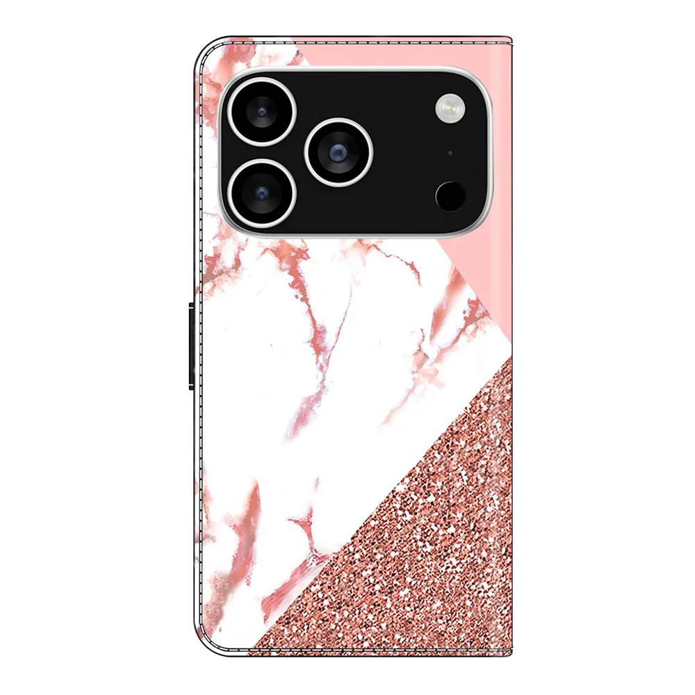 For iPhone 17 Pro Max Wallet Case Pattern Printing Stand Leather Flip Phone Cover - Triangular Marble - Image 5