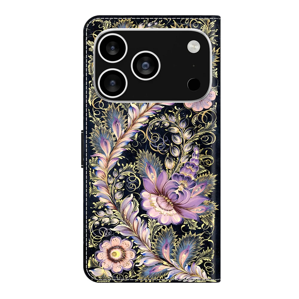 For iPhone 17 Pro Max Wallet Case Pattern Printing Stand Leather Flip Phone Cover - Vintage Gold Pin - Image 5