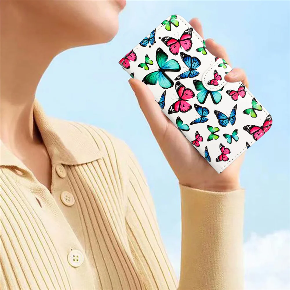 For iPhone 17 Pro Max Wallet Case Printed Pattern Design Leather Phone Cover - Butterflies - Image 6