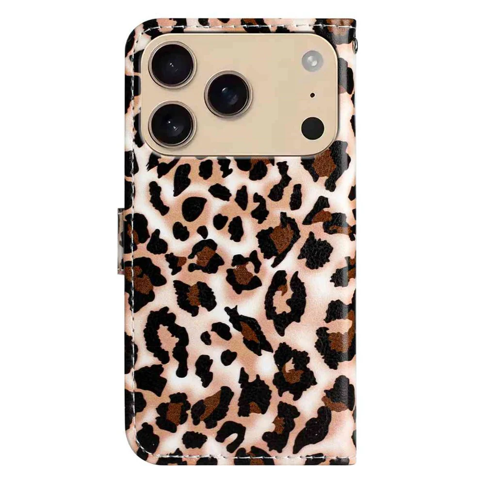 For iPhone 17 Pro Max Wallet Case Printed Pattern Design Leather Phone Cover - Leopard Print - Image 8
