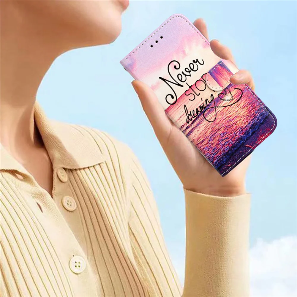 For iPhone 17 Pro Max Wallet Case Printed Pattern Design Leather Phone Cover - Never Stop Dreaming - Image 6