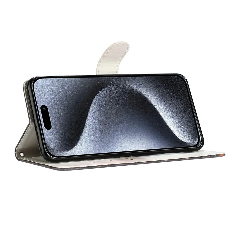 For iPhone 17 Pro Max Wallet Case PU Leather Pattern Printing Stand Phone Cover with Strap - Blue Butterfly - Image 3