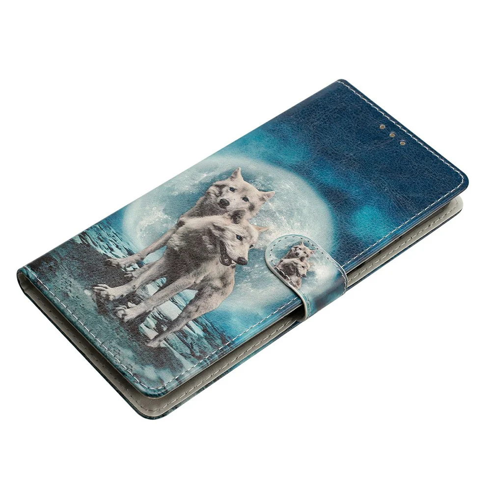 For iPhone 17 Pro Max Wallet Case PU Leather Pattern Printing Stand Phone Cover with Strap - Two Wolves - Image 4