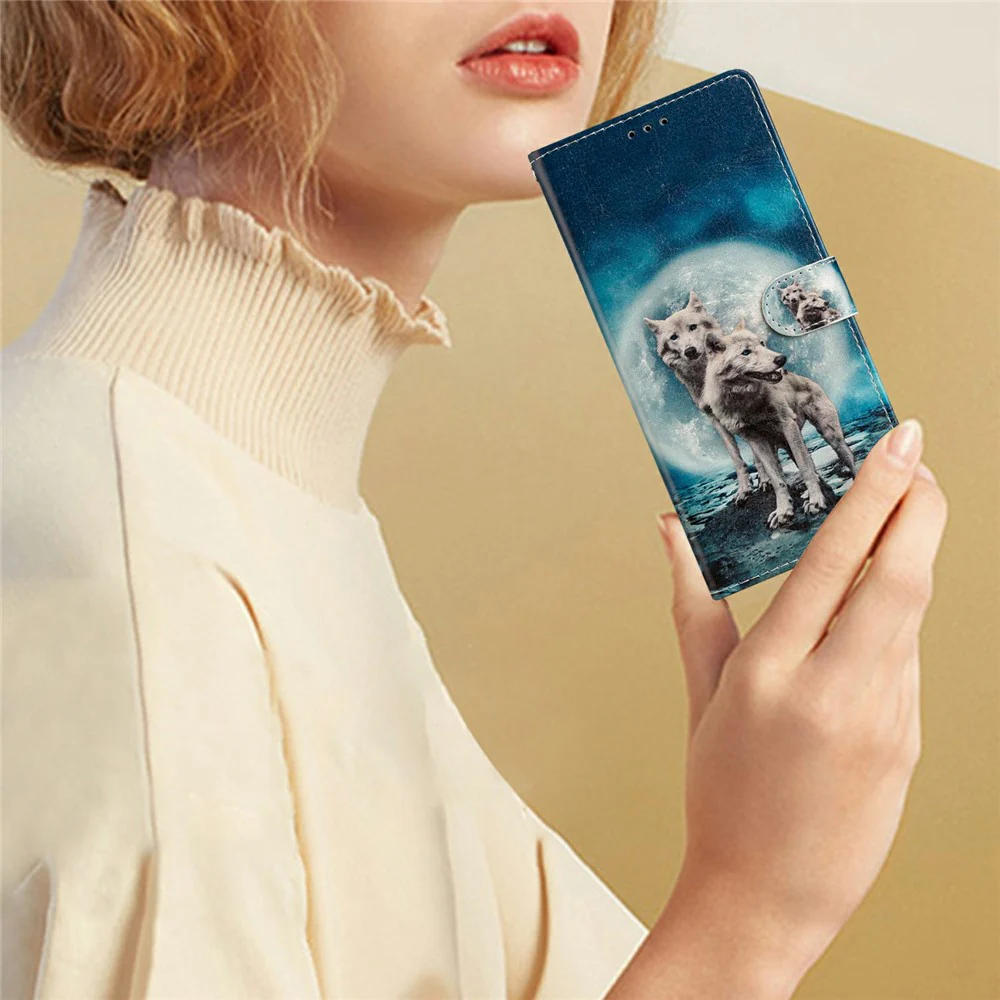 For iPhone 17 Pro Max Wallet Case PU Leather Pattern Printing Stand Phone Cover with Strap - Two Wolves - Image 5