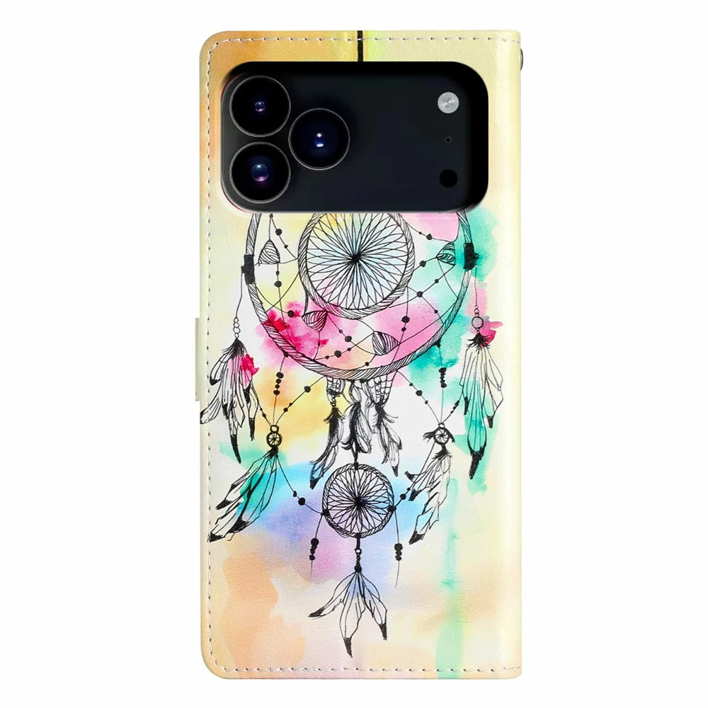 For iPhone 17 Pro Max Wallet Case PU Leather Pattern Printing Stand Phone Cover with Strap - Wind Chime - Image 8