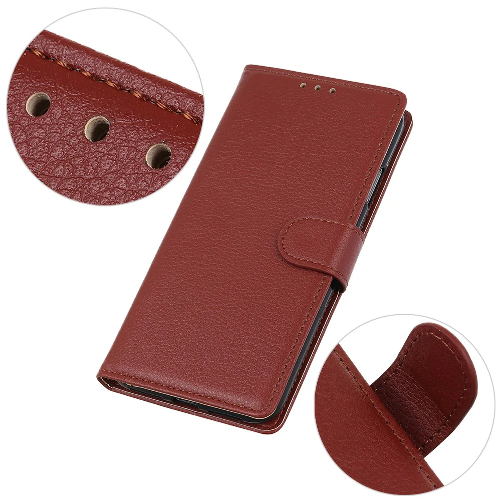 For iPhone 17 Pro Max Wallet Case PU Leather Phone Cover Litchi Texture - Brown - Image 4
