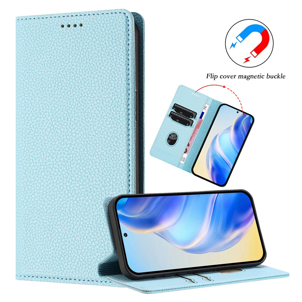 For iPhone 17 Pro Max Wallet Case RFID Blocking Litchi Texture Leather Mobile Cover - Baby Blue - Image 4