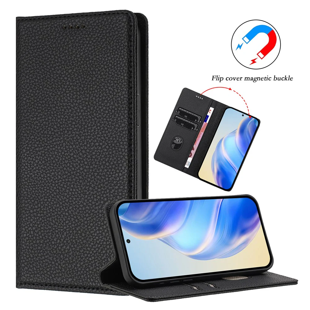 For iPhone 17 Pro Max Wallet Case RFID Blocking Litchi Texture Leather Mobile Cover - Black - Image 4