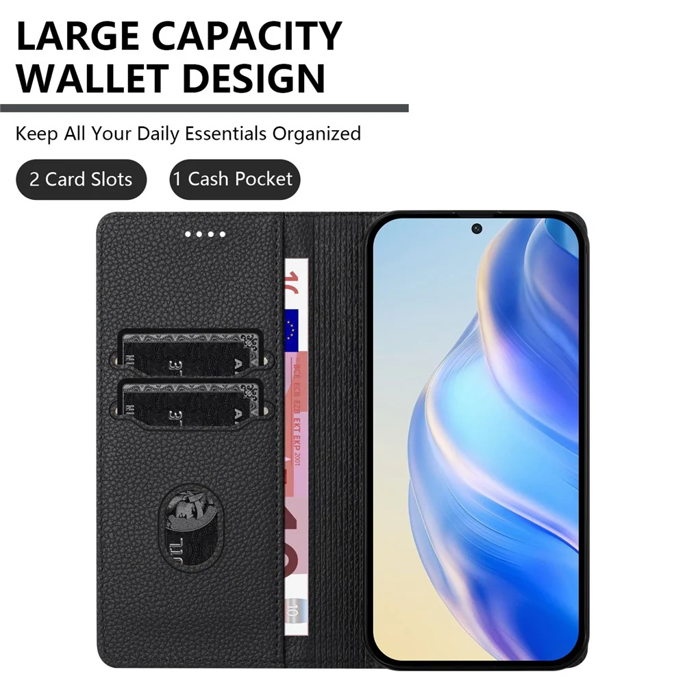 For iPhone 17 Pro Max Wallet Case RFID Blocking Litchi Texture Leather Mobile Cover - Black - Image 5