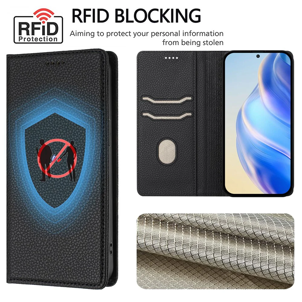 For iPhone 17 Pro Max Wallet Case RFID Blocking Litchi Texture Leather Mobile Cover - Black - Image 6