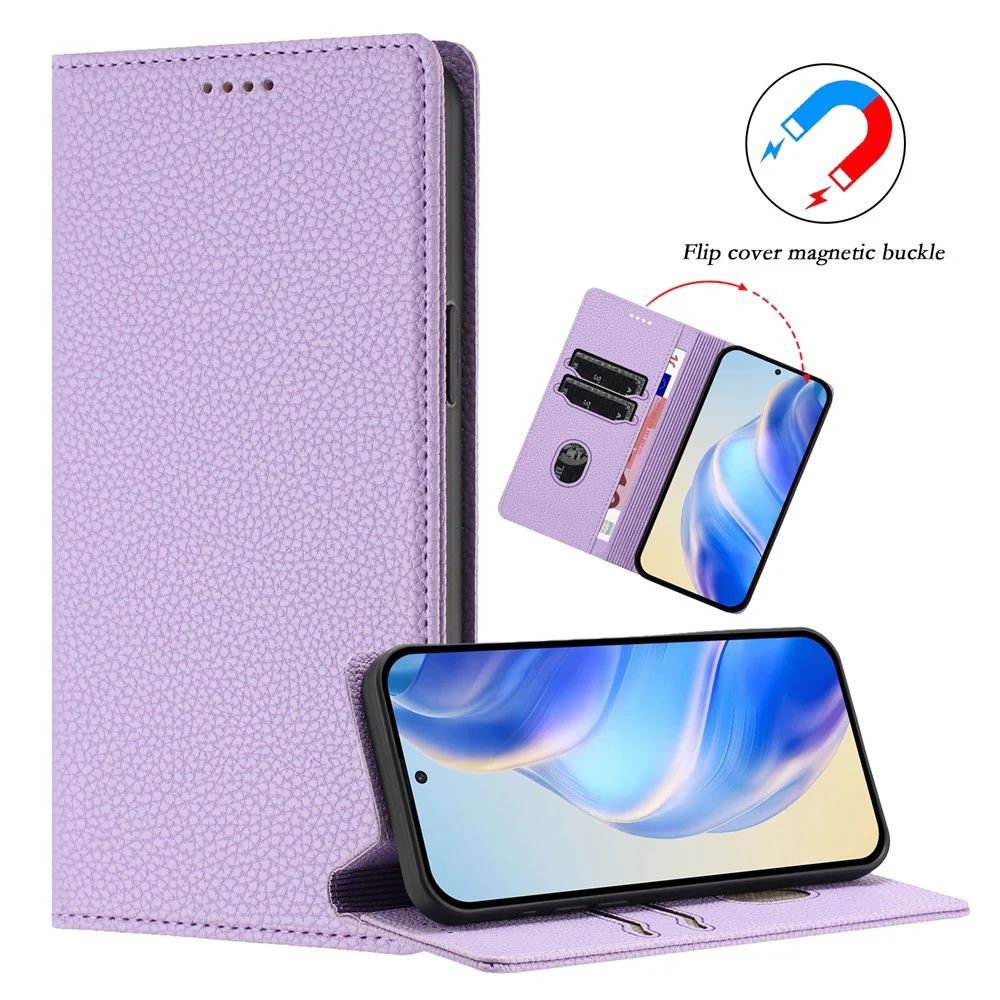 For iPhone 17 Pro Max Wallet Case RFID Blocking Litchi Texture Leather Mobile Cover - Light Purple - Image 4