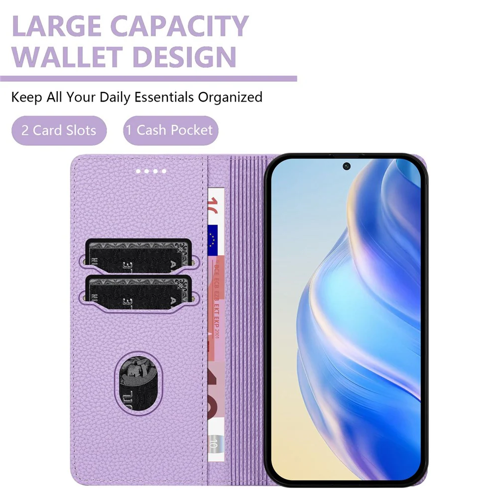 For iPhone 17 Pro Max Wallet Case RFID Blocking Litchi Texture Leather Mobile Cover - Light Purple - Image 5