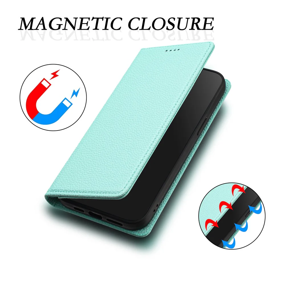 For iPhone 17 Pro Max Wallet Case RFID Blocking Litchi Texture Leather Mobile Cover - Mint Green - Image 8
